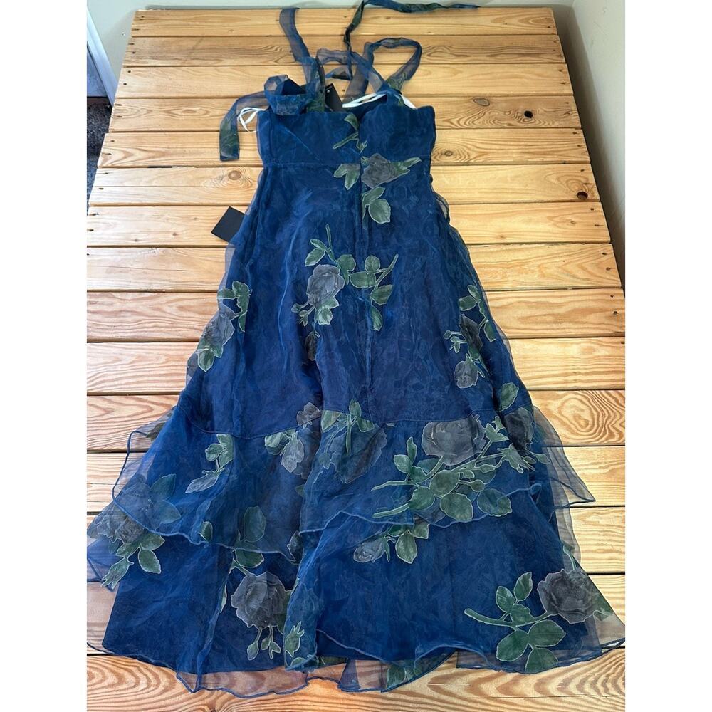 NWT Lulu's Ronny Kobo Floral Tie Shoulder Dress Size Small Women’s Navy - Picture 3 of 7